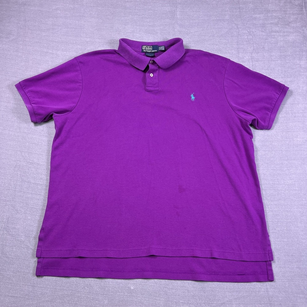 Polo Ralph Lauren Custom Fit Pony Logo Polo Shirt Mens 2XL Purple Cotton
